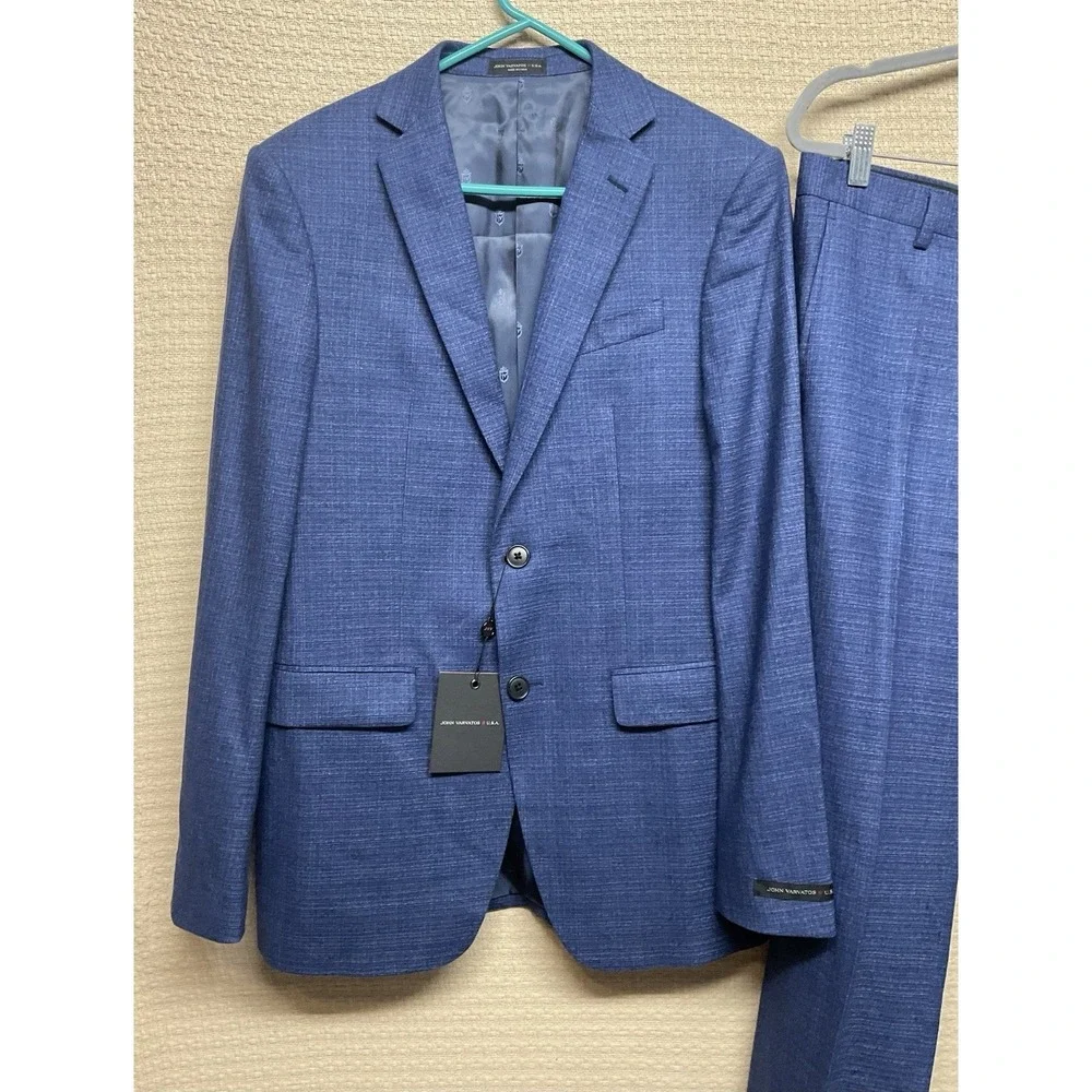 John Varvatos Men's Blue Wool Bedford Slim Fit 2PC Jacket Pants Suit Size 36R/30